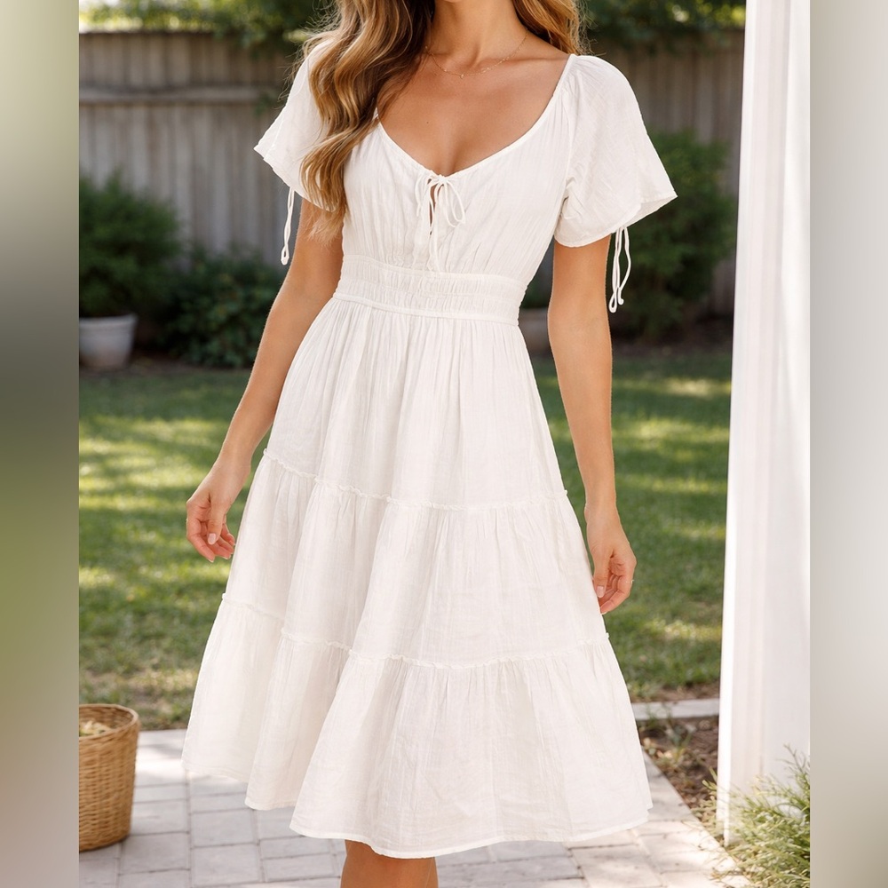 GAP Cream Midi Dress with Tie Detail NWT